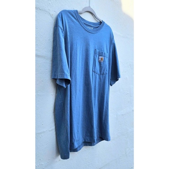 Carhartt Mens T Shirt Large Blue Loose Fit Short Sleeve Crew Neck Tee Pocket - Picture 3 of 9